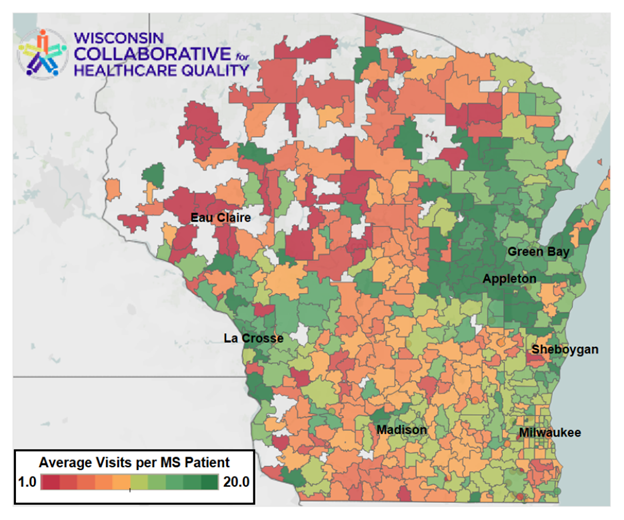 Average care visits per MS patient